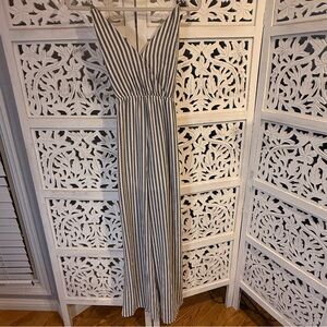 NWT She + Sky Navy and White Striped Pantsuit Sz M